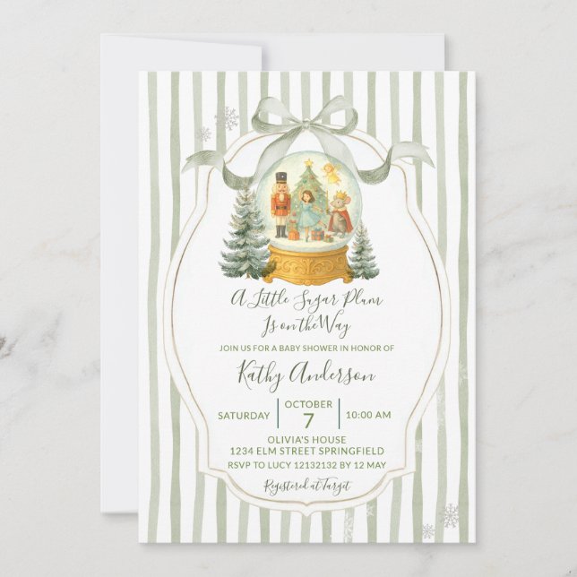 Sugar Plum Christmas Green Winter Baby Shower Invitation (Front)