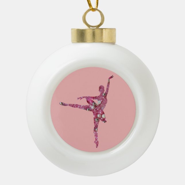 Sugar Plum Fairy Ballerina Ceramic Ball Christmas Ornament (Front)