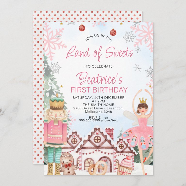 Sugar Plum Fairy Gingerbread House Birthday Invitation