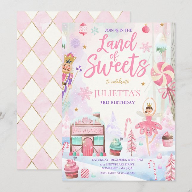 Sugar Plum Fairy Land Of Sweet Nutcracker Birthday Invitation (Front/Back)