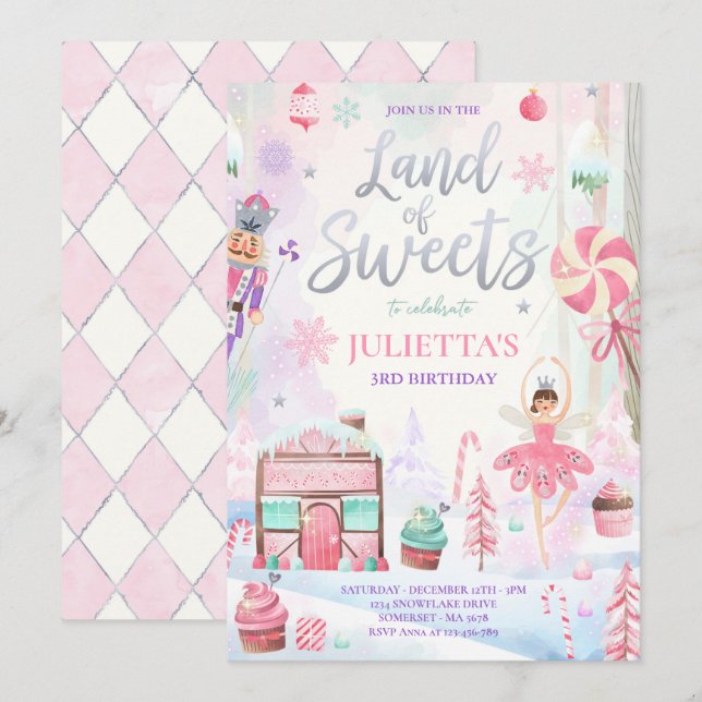 Sugar Plum Fairy Land Of Sweet Nutcracker Birthday Invitation (Front/Back)