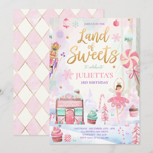 Sugar Plum Fairy Land Of Sweet Nutcracker Birthday Invitation (Front/Back)