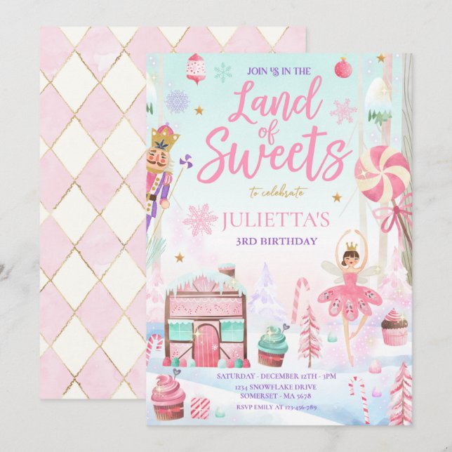 Sugar Plum Fairy Land Of Sweet Nutcracker Birthday Invitation (Front/Back)