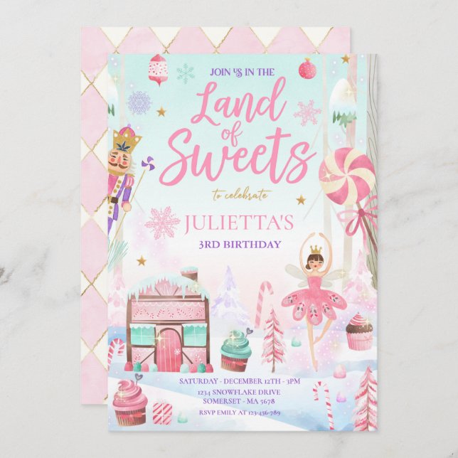 Sugar Plum Fairy Land Of Sweet Nutcracker Birthday Invitation (Front/Back)