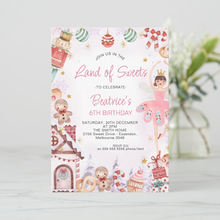 Sugar Plum Fairy Land of Sweets Birthday Invitation