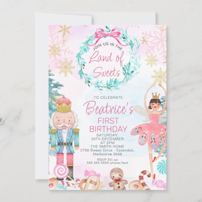 Sugar Plum Fairy Land Of Sweets Birthday Invitation (Front)