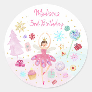 Sugar Plum Fairy Land of Sweets Pink Gold Birthday Classic Round Sticker