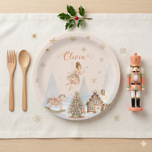 Sugar Plum Fairy Nutcracker 1st Bday Peach Mint Paper Plates (Creator Uploaded)