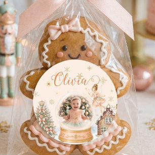 Sugar Plum Fairy Photo Snow Globe First Birthday  Classic Round Sticker