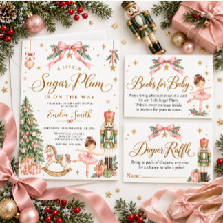 Sugar Plum Nutcracker Ballet Christmas Baby Shower Invitation
