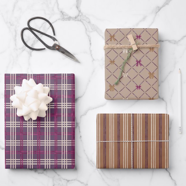 Sugar Plum - Plum & Bows Set, HI Style Christmas Wrapping Paper Sheets (Front)
