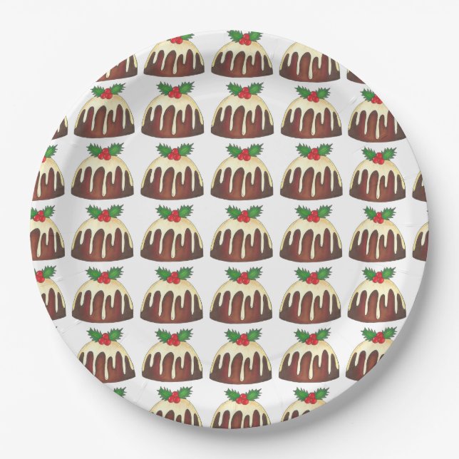Sugar Plum Pudding Christmas Dinner British Food Paper Plates (Front)