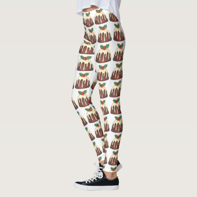 Sugar Plum Pudding Christmas Holiday British Food Leggings (Left)