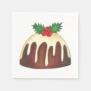 Sugar Plum Pudding Holly Christmas British Festive Paper Napkins