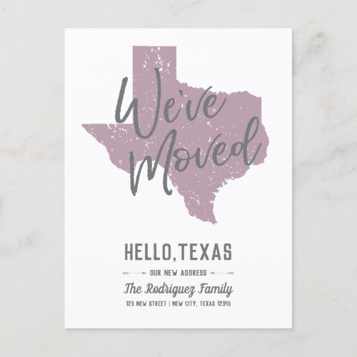 Sugar Plum Purple Weve Moved _ Texas Announcement Postcard