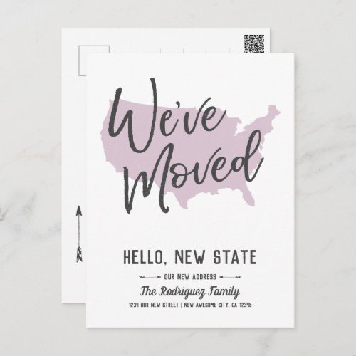 Sugar Plum Purple Weve Moved US Map Announcement Postcard