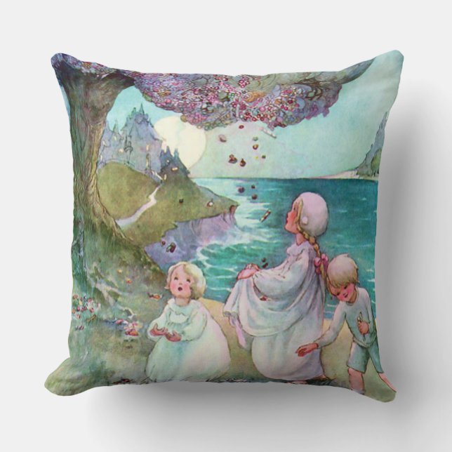 Sugar Plum Tree Children Anne Anderson Fine Art Throw Pillow (Front)