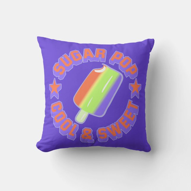 Sugar Pop Cartoon Ice Cream Reversible Throw Pillow (Front)
