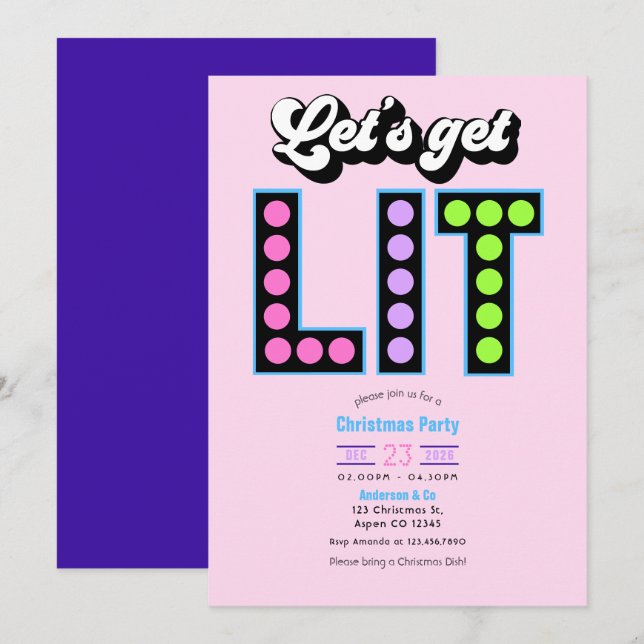 Sugar Rush Let's Get Lit Retro Christmas Party Invitation (Front/Back)