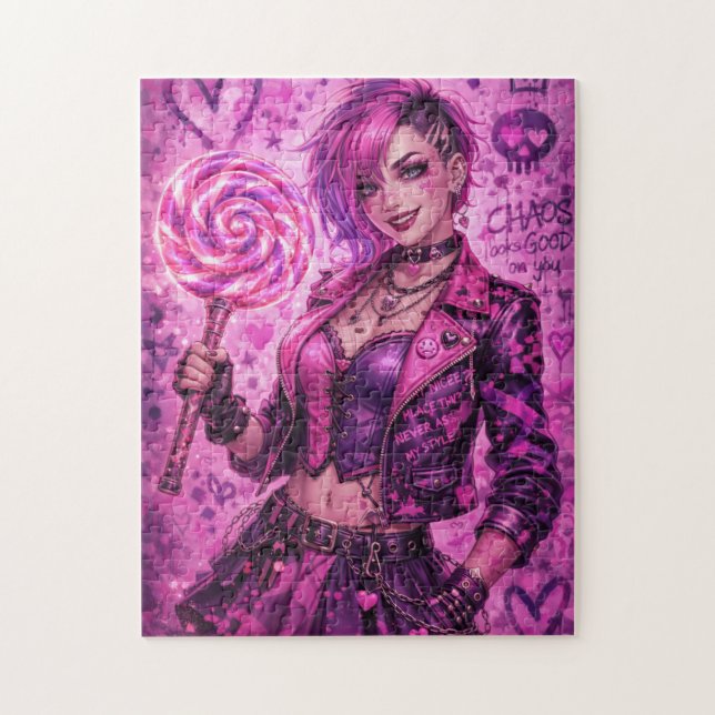Sugar Rush Rebel: Neon Candy Chaos Jigsaw Puzzle (Vertical)