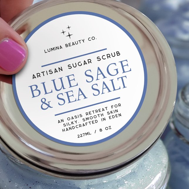 Sugar scrub label simple blue sage white (Creator Uploaded)