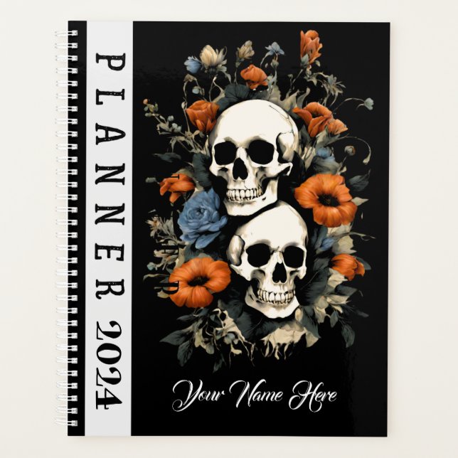  Sugar Sculls Black 2026 Floral Bloom Year Monthly Planner (Front)