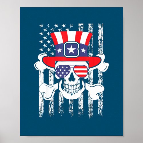 Sugar Skull 4th July Funny American Flag Poster