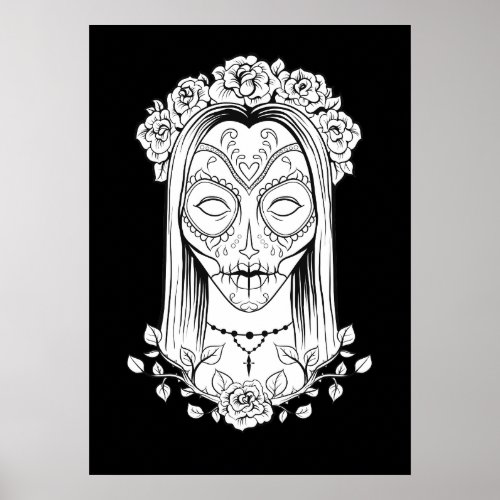 Sugar skull adult coloring Poster