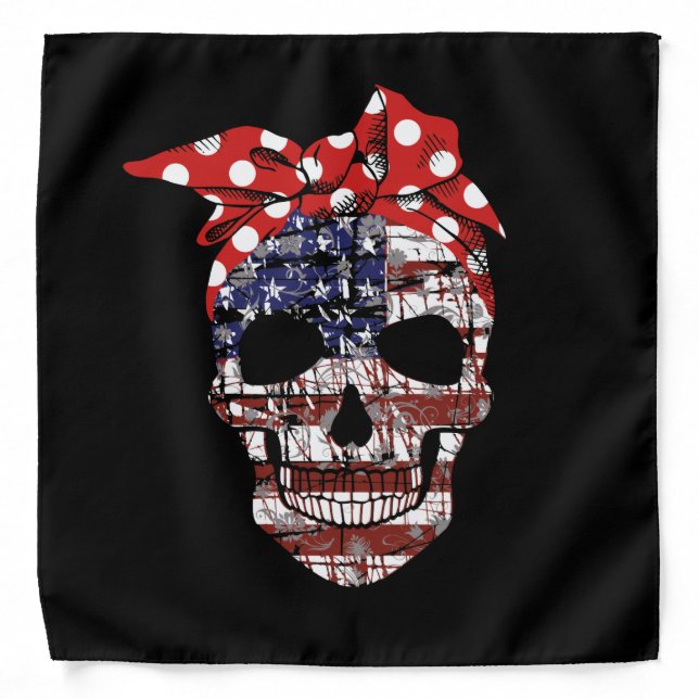 Sugar Skull American flag Bandana (Front)