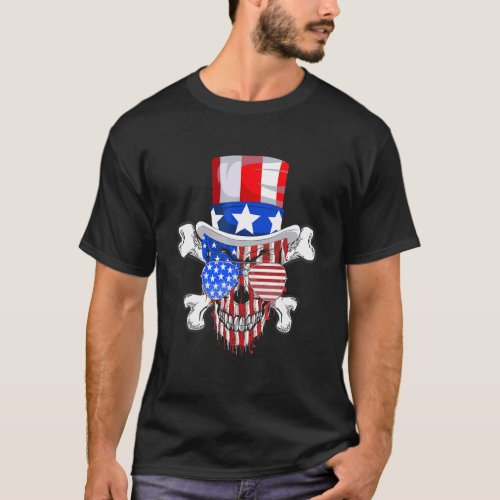 Sugar Skull American Flag Usa 4th Of July Fourth M T_Shirt