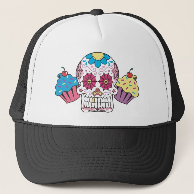 Sugar Skull and Cupcakes Trucker Hat (Front)