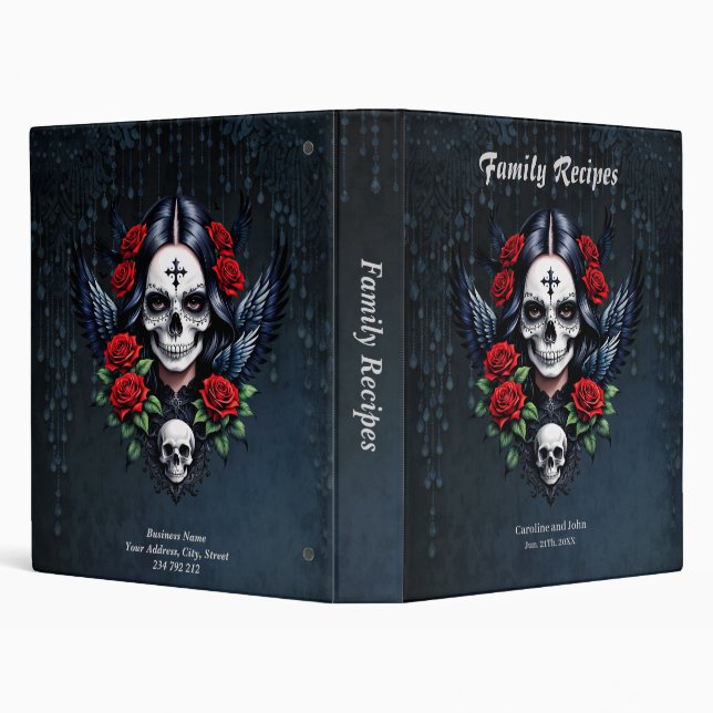 Sugar Skull Angel with Roses.  3 Ring Binder (Background)
