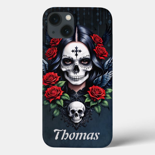 Sugar Skull Angel with Roses.  Case-Mate iPhone Case (Back)