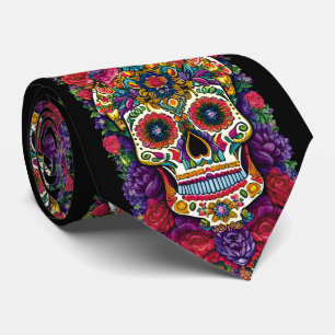 Sugar Skull Art - A Colorful Tribute Neck Tie