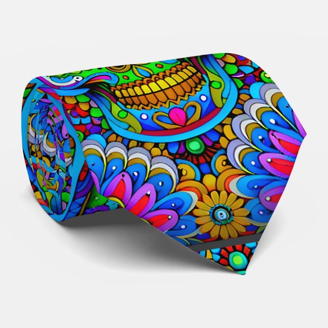 Sugar Skull Art -  A Spectrum of Spirits Neck Tie (Rolled)