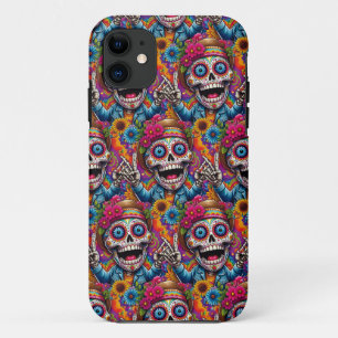 Sugar Skull Art - A Symphony of Colors Peace Sign iPhone 11 Case