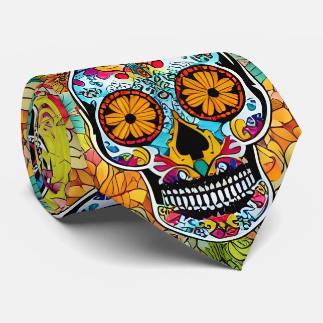 Sugar Skull Art -  Art of Remembrance Neck Tie (Rolled)