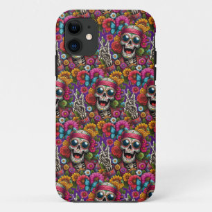 Sugar Skull Art - Artful Remembrance Peace Sign iPhone 11 Case