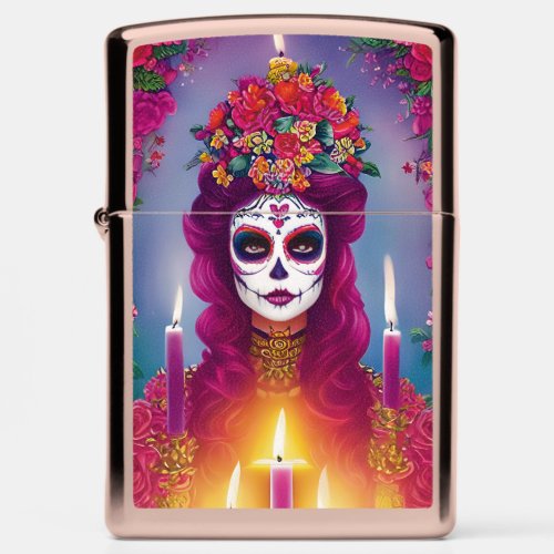 Sugar Skull Art _  Beautiful Woman at Altar Zippo Lighter