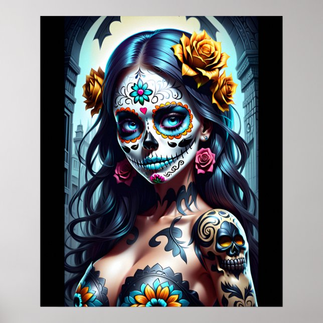 Sugar Skull Art -  Blossoming Beauty Poster (Front)