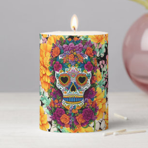 Sugar Skull Art - Burst of Mexican Flair Pillar Candle