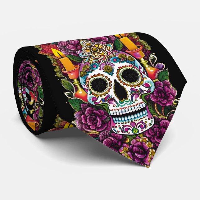 Sugar Skull Art - Candle Lit Altar Neck Tie (Rolled)