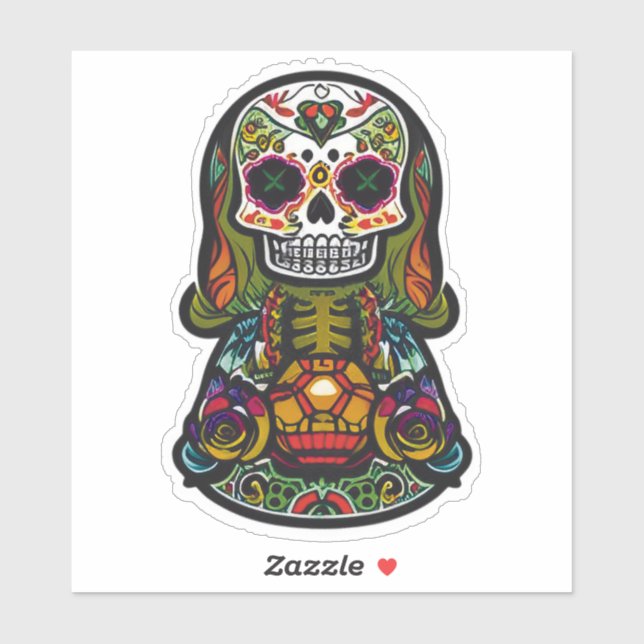 Sugar Skull Art - Candle-Lit Female Skeleton Sticker (Sheet)