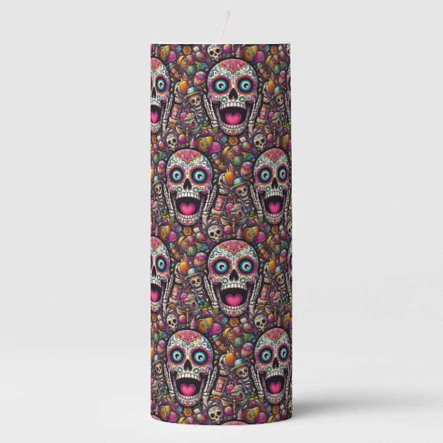 Sugar Skull Art - Candy Skull Surprise Pillar Candle (Front)