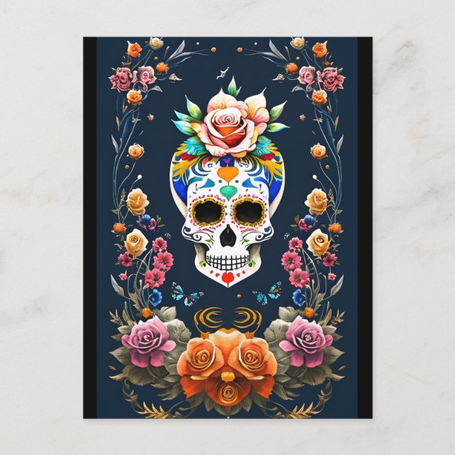 Sugar Skull Art - Celebrate Life Postcard (Front)