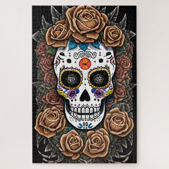 Sugar Skull Art - Celebrate with Vibrant Colors Jigsaw Puzzle (Vertical)