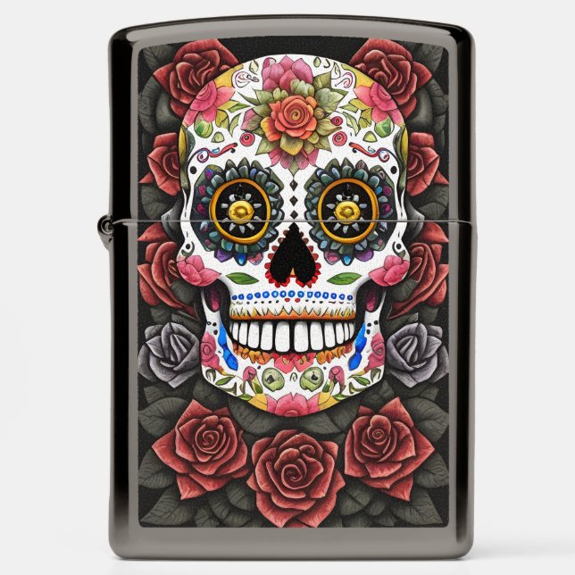 Sugar Skull Art - Celebrating Mexican Tradition Zippo Lighter (Front)