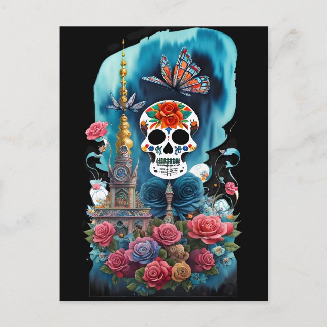 Sugar Skull Art - Colorful Altar Postcard (Front)