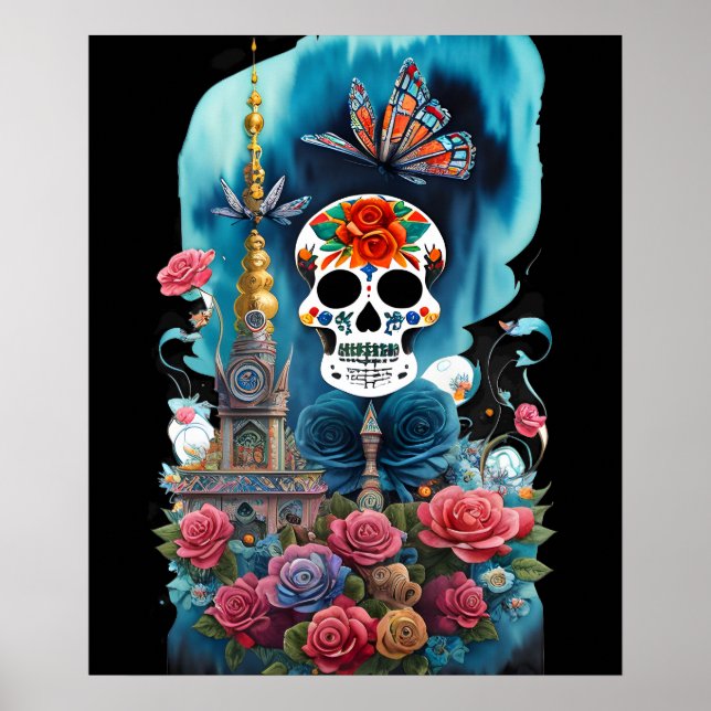 Sugar Skull Art - Colorful Altar Poster (Front)