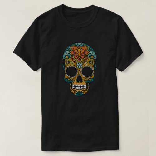 Sugar Skull Art _ Colorful Blue and Yellow Delight T_Shirt